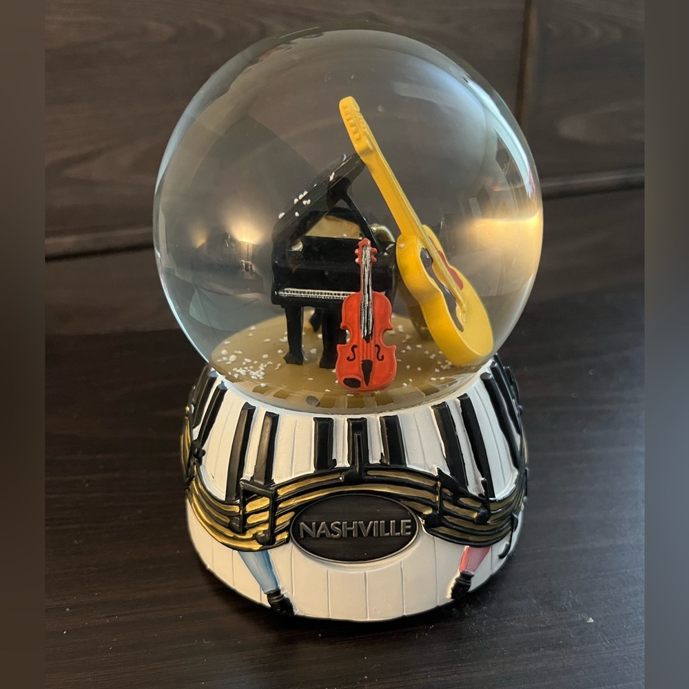 Musical Snow Globe with Black Piano and Gold Accents